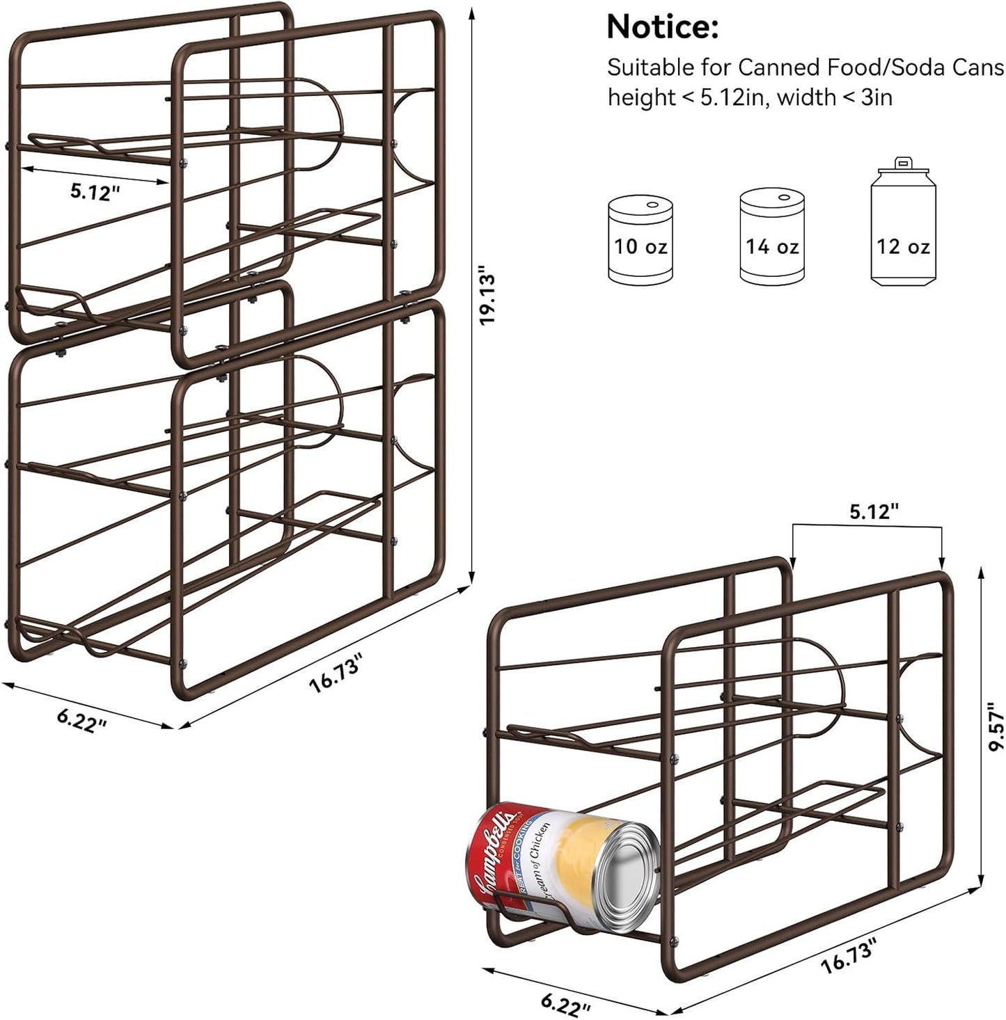 MOOACE 4 Pack Can Dispenser Rack, Stackable Can Storage Organizer Holder for Canned Food Kitchen Cabinet Pantry Countertop, Bronze