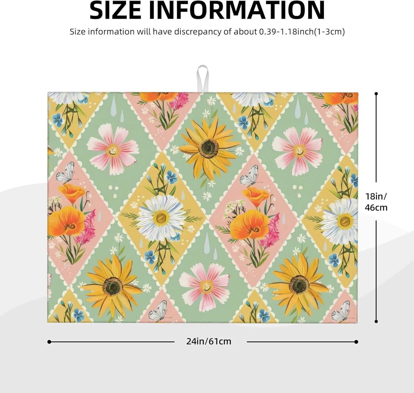 Daisy Flowers Dish Drying Mat 18x24 Inch, Microfiber Absorbent Fast Dry Mat Floral Large Dish Mat Drying Kitchen Mat, Kitchen Drying Pad for Kitchen Counter Coffee Bar Decor Gifts