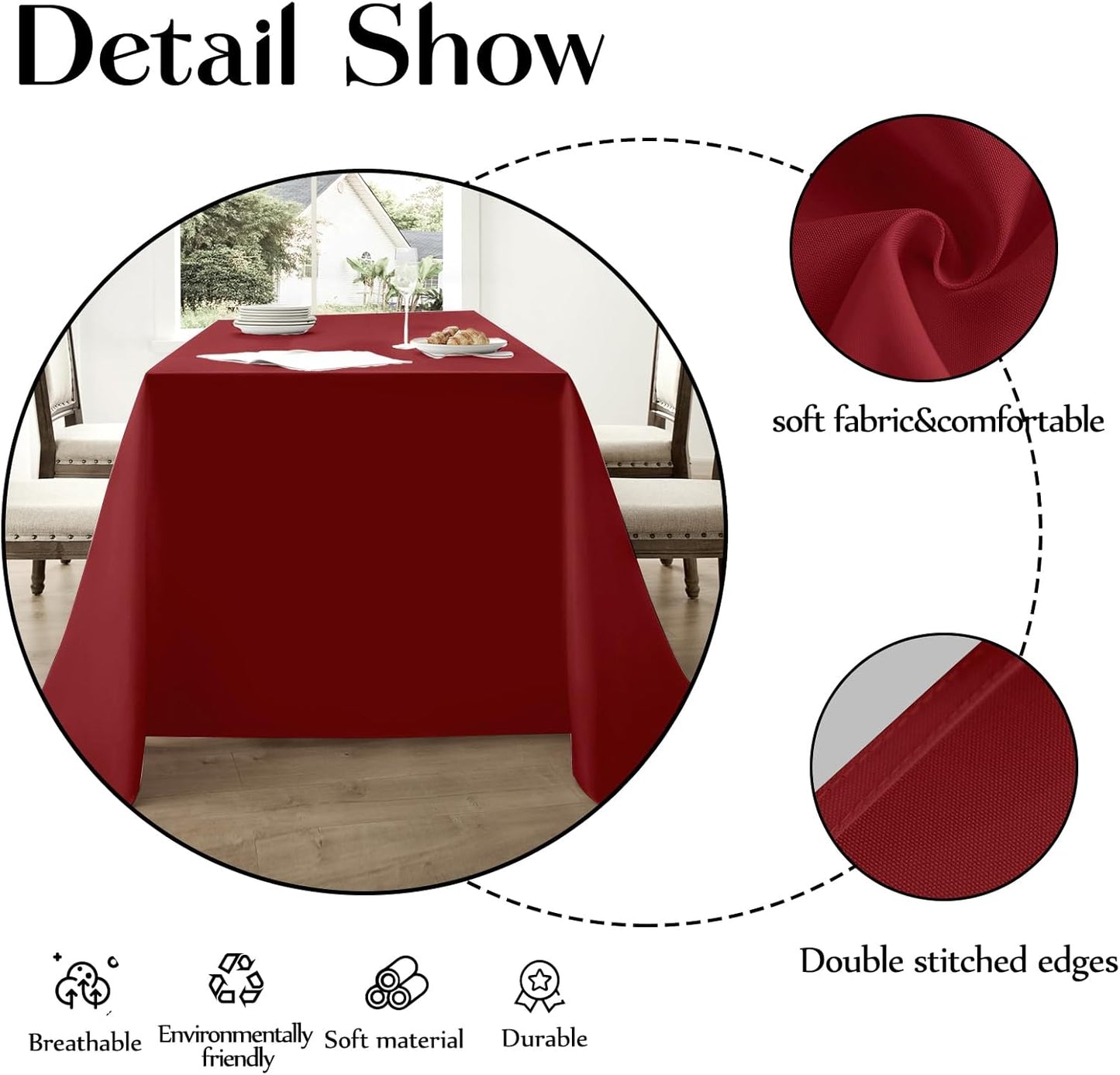 Rectangle Tablecloths 90x132 Inch 6 Pack Red Tablecloth Washable Decorative Linen Polyester Table Cloths for Dining Table Banquets Buffet Parties and Wedding