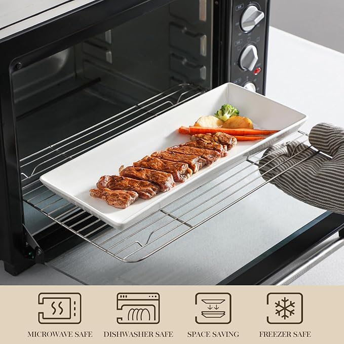 MALACASA 3 Tier Serving Tray, Porcelain Tiered Cupcake Stand, Ceramic Elevated Serving Platter with Collapsible Sturdier Rack,Series PLAT (White, 14 Inch)