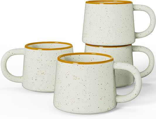 12 oz Coffee Mugs Set of 4, Modern Stackable Coffee Cups Set for Latte, Hot Tea, Cappuccino, Ceramic Coffee Mug Tea Cup, Dishwasher & Microwave Safe, Housewarming Wedding Present (Beige)