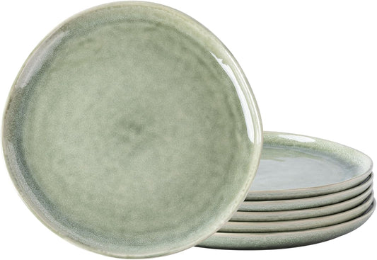 AmorArc Ceramic Dinner Plates Set of 6, 10.5 Inch Handmade Reactive Glaze Stoneware Plates, Rustic Shape Dinnerware Dish Set for Kitchen, Microwave & Dishwasher Safe, Scratch Resistant