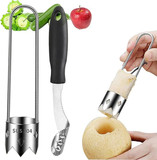 Stainless Steel Fruit and Vegetable Corer Set, Multi-Function Corer and Seed Remover for Apple Tomato (2)