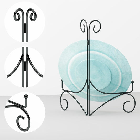 Plate Display Stands with Hinged Folding Design, 8 Inch Picture Frame Stand for Tables, Decorative Easels for Plates, Photos, Cards and Books, 8’’ Black, 2-Pack