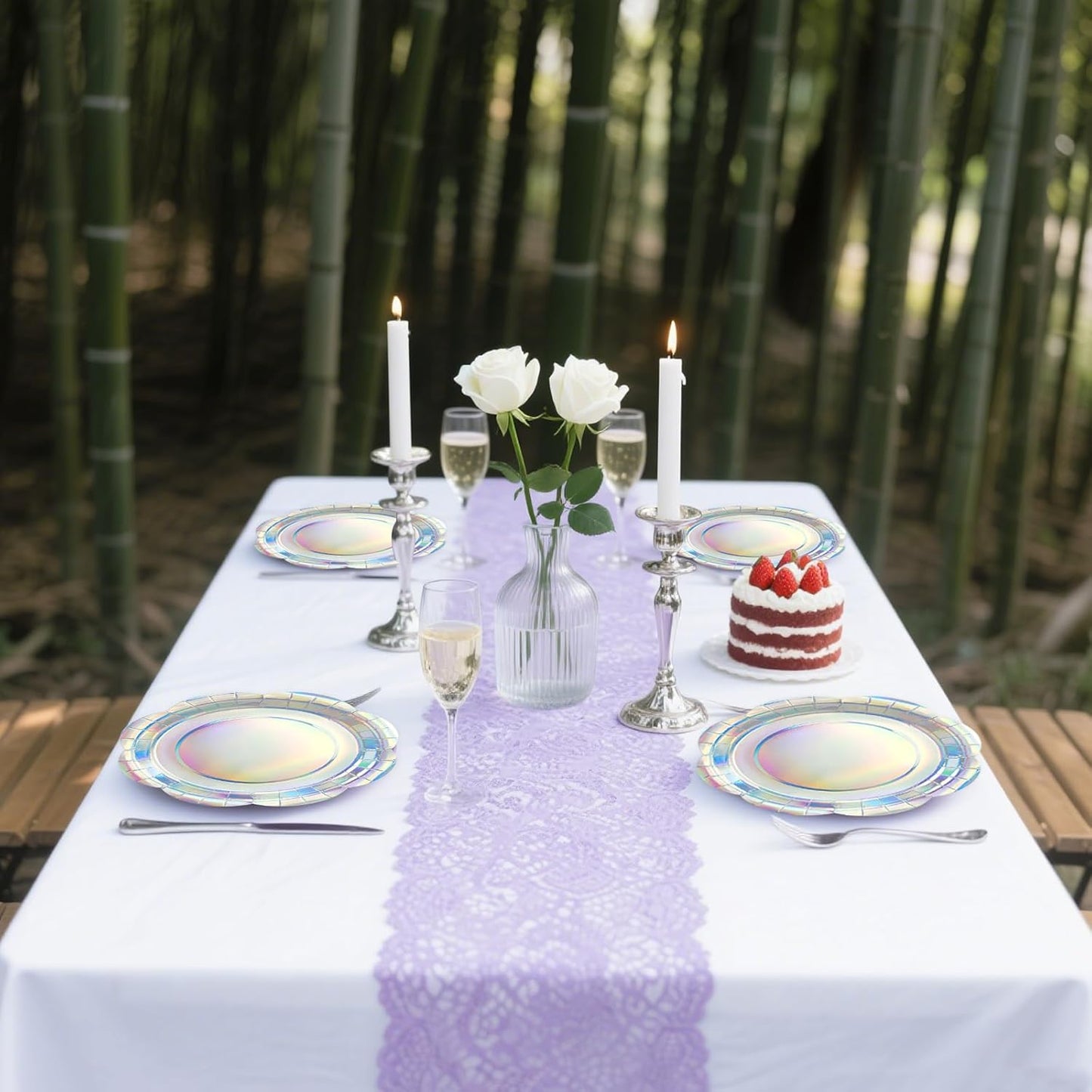 50PCS Iridescent Silver Paper Plates 7 Inch, Disposable Holographic Scalloped Plates Cake Dessert Plate for Mermaid Birthday Wedding Party Supplies (Iridescent Silver, 7 inch)