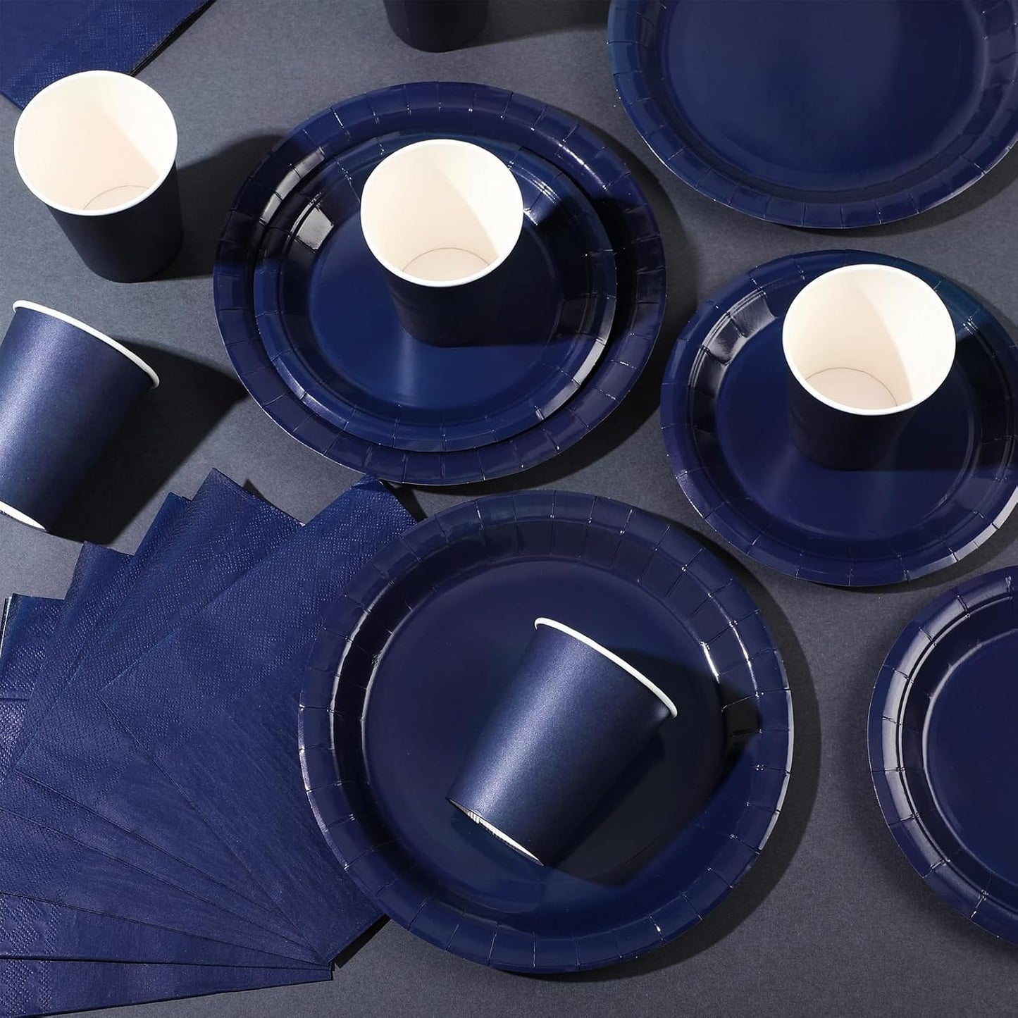Tioncy 200 Pcs Disposable Paper Plates Cups and Napkins Party Supplies Serve 50 Guests Disposable Paper Dinnerware Set for Halloween Birthday Wedding Baby Shower Family Picnic(Navy Blue)