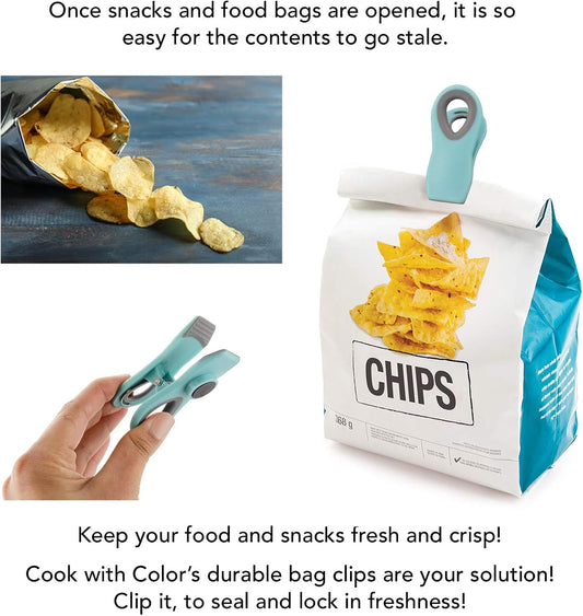 COOK WITH COLOR Bag Clips with Magnet- Food Clips, Chip Clips, Bag Clips for Food Storage with Airtight Seal Grip for Bread Bags, Snack Bags and Food Bags (Blue Ombre, Pack of 20)