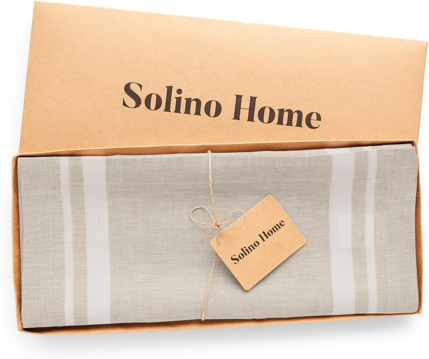 Solino Home Striped Linen Table Runner 36 Inches - 100% Pure Linen White and Natural French Stripe Small Table Runner 14 x 36 Inch Ideal for Dresser and Coffee Tables - Fall, Halloween, Thanksgiving