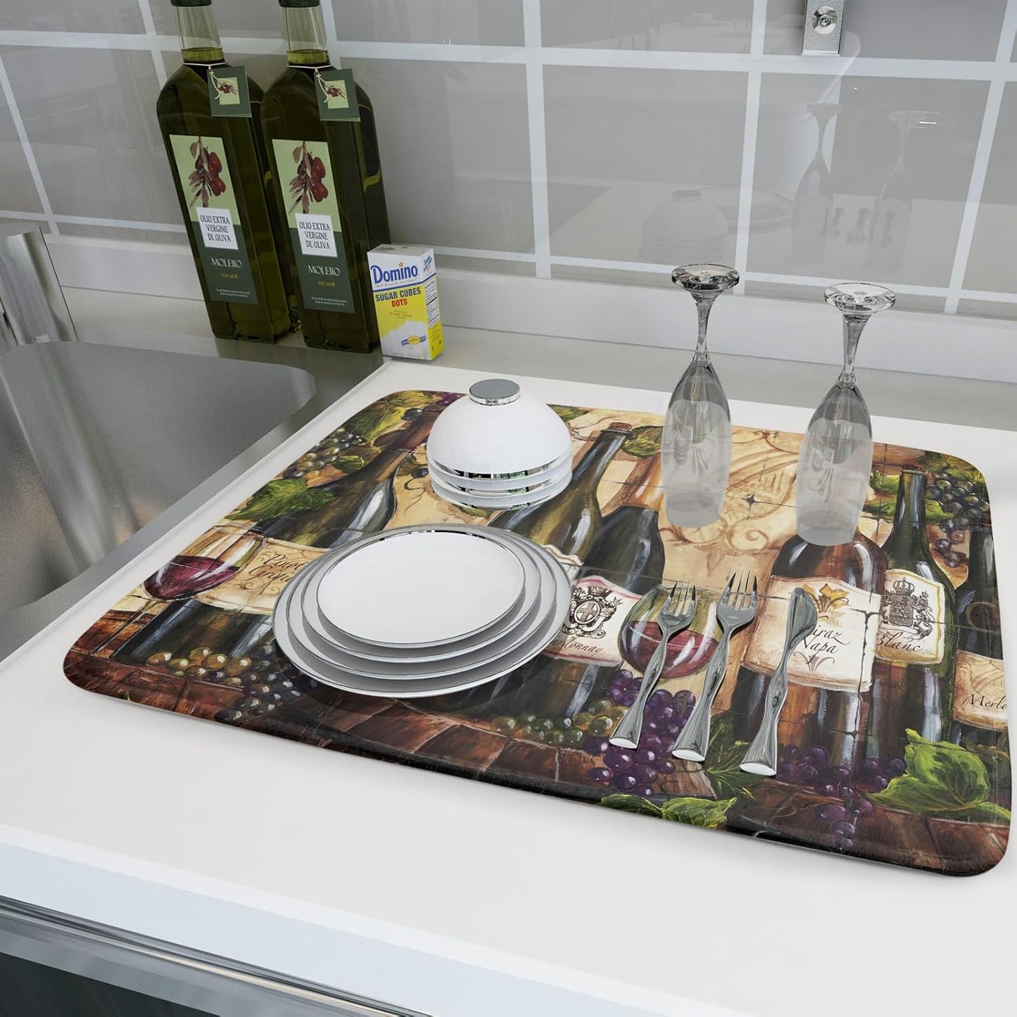 Absorbent Dish Drying Mat for Kitchen Counter 18x24 Inch Wine Dish Drying Mat Microfiber Red Wine Glass Dish Mat Drainer Rack Mats Fast Dry Bottles Dish Dry Pad Protector Kitchen Accessories