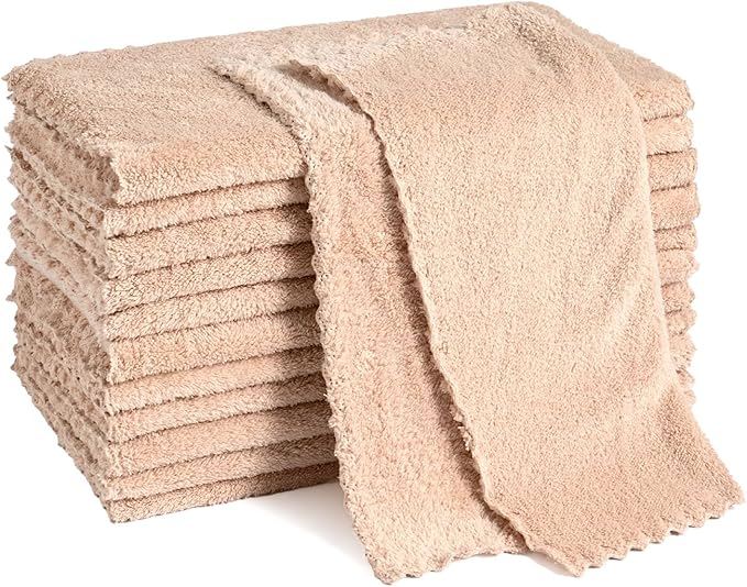 12 Pack Cleaning Cloth,Ultra Soft Absorbent Quick Drying Microfiber Cleaning Rags,No Scratches,Reusable,Washable,Lint Free Cleaning Towels for Kitchen,Window,Glass,car,11.8"×11.8"(Camel)
