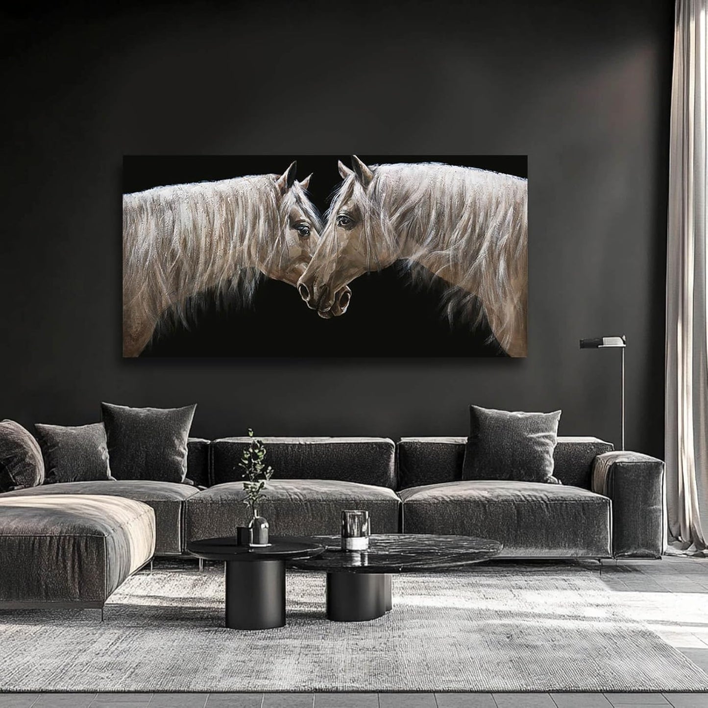 White Wall Art for Living Room Horse Wall Decor Animal Pictures for Wall Poster Prints Office Artwork Decorations 29"x58"