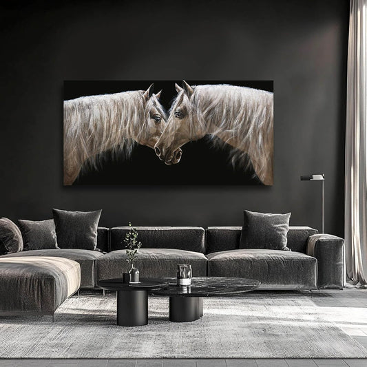 White Wall Art for Living Room Horse Wall Decor Animal Pictures for Wall Poster Prints Office Artwork Decorations 29"x58"