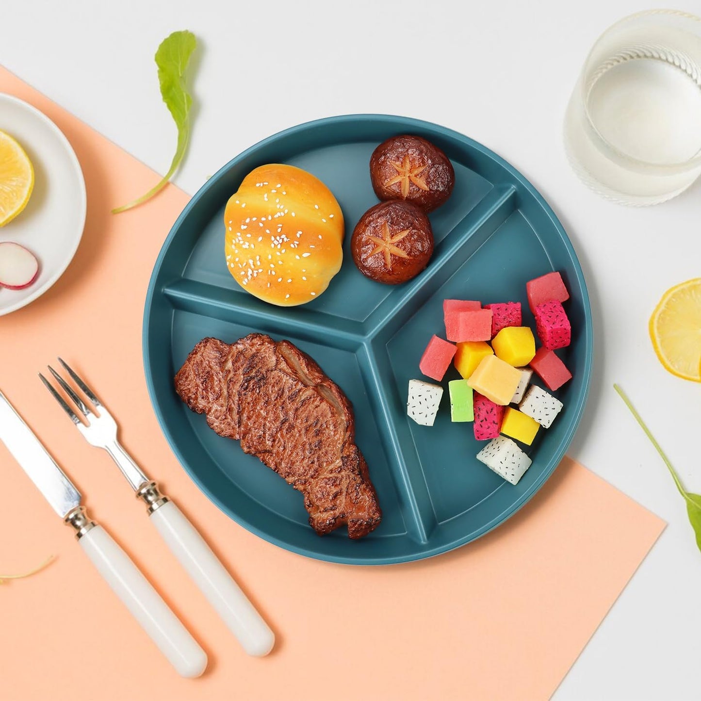 9.5 Inch Divided Plates Portion Control Plates 8 Pcs, Wheat Straw Dinner Plates, Microwave & Dishwasher Safe Bariatric Plate for Portion Control (Multicolor)