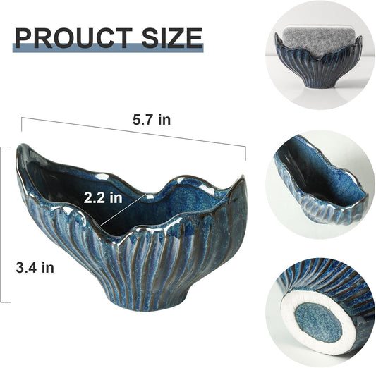 Sponge Holder for Kitchen Sink, Ceramic Sponge Holder with Fishtail Design, Sink Sponge Holder Caddy Organizer for Countertop, Farmhouse Kitchen Decor, Compact Kitchen Sponge Holder(Blue)