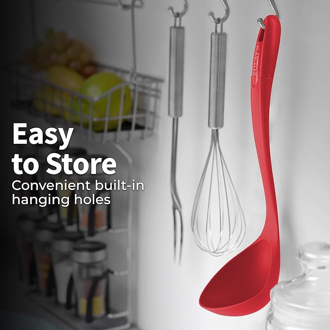Zulay Kitchen Soup Ladle – Ergonomic, Heat-Resistant & Versatile for Serving Soup, Chili, Gravy & More - Red