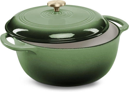 Best Choice Products 6 Quart Enamel Cast-Iron Round Dutch Oven, Family Style Heavy-Duty Pre-Seasoned Cookware for Home, Kitchen, Dining Room, Oven Safe w/Lid, Dual Handles - Deep Olive Green