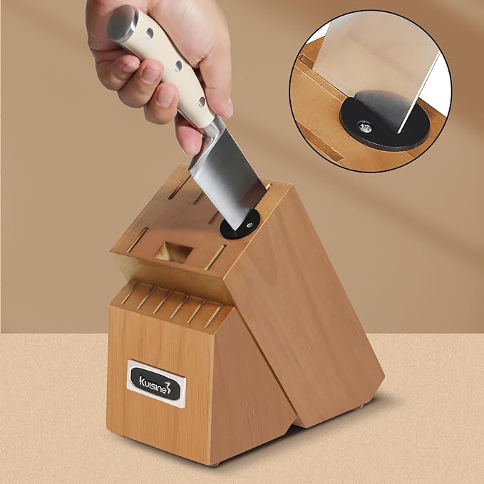 Kuisine Kitchen Chef Knife Block Set,High Carbon Stainless Steel Razor-Sharp Blade Ergonomic Handle,Sharp Knife Set with Built-in Sharpener,Elegant Gift(Irovy-Acacia,15pcs)