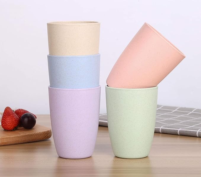 LuckyZone Wheat Straw Reusable Cup (12 oz) - Unbreakable Drinking Glasses Sets of 6 - Dishwasher Safe Tumbler - Lightweight, BPA Free and Eco friendly (6Pcs/Blue)