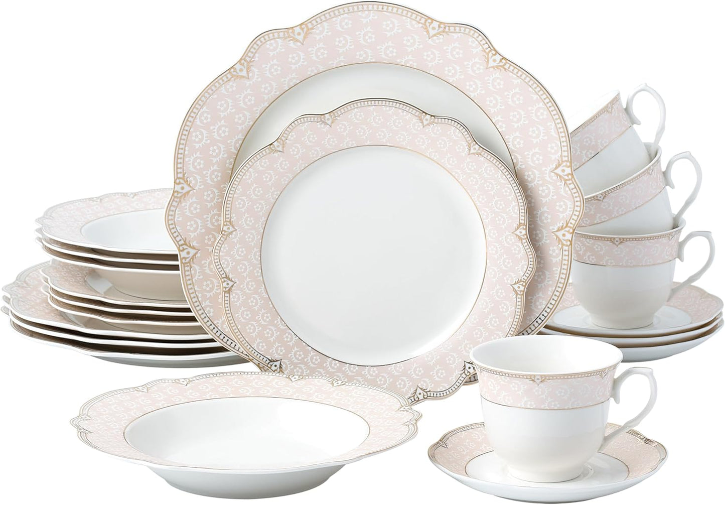 Joseph Sedgh Collection "Sandra" 20-Piece Bone China Dinnerware Set, Service for 4, Blush Pink and Gold