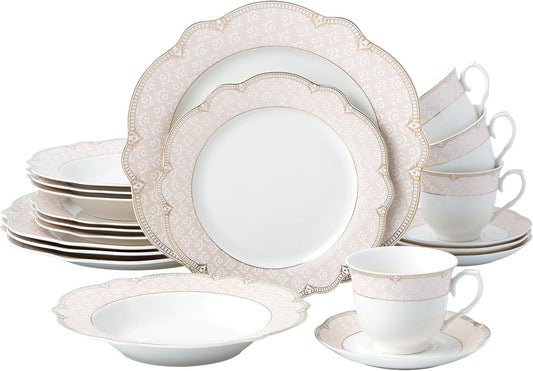 Joseph Sedgh Collection "Sandra" 20-Piece Bone China Dinnerware Set, Service for 4, Blush Pink and Gold