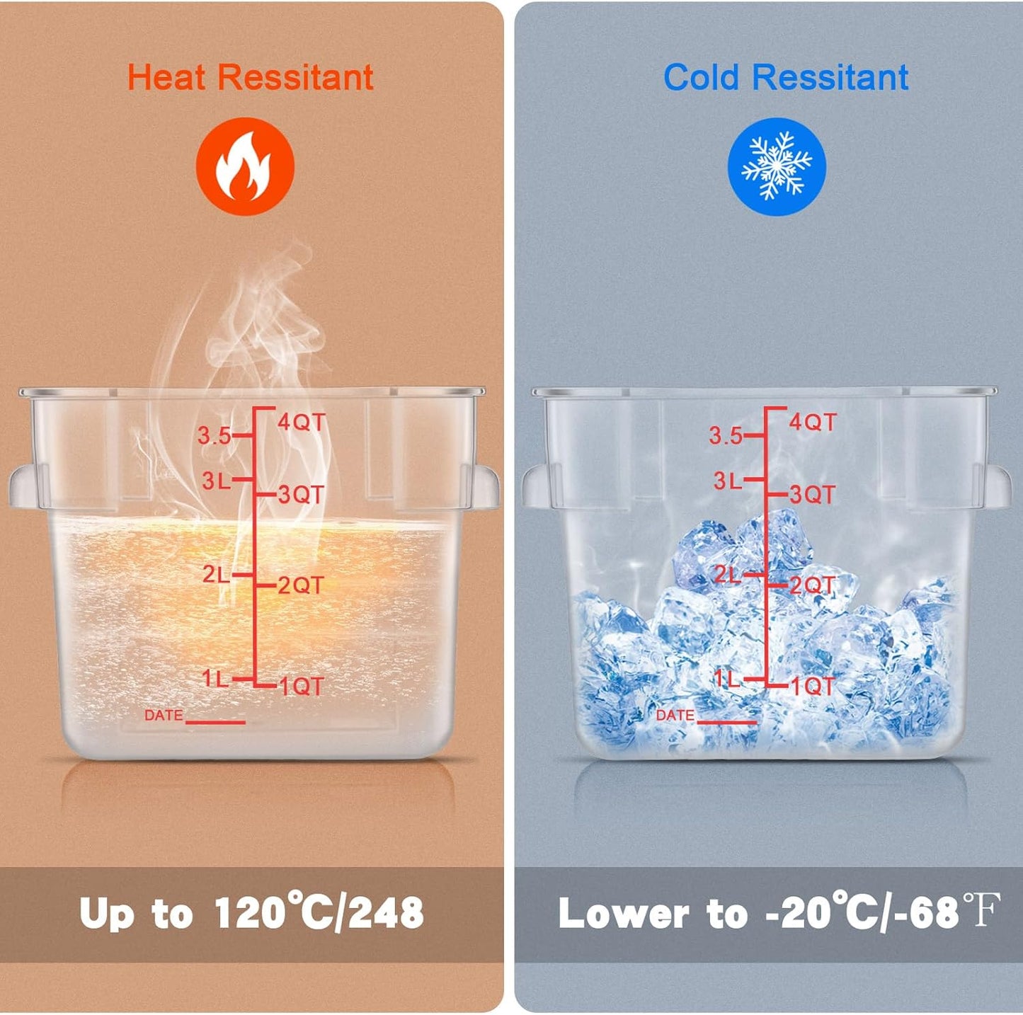 Maxcheck 4 Pcs 4Qt Food Storage Container with Lids Set Square Clear Commercial Containers with Scale and Handle Space Saving for Home Kitchen Restaurant Proof Dough Marinating Meat (Multicolor)