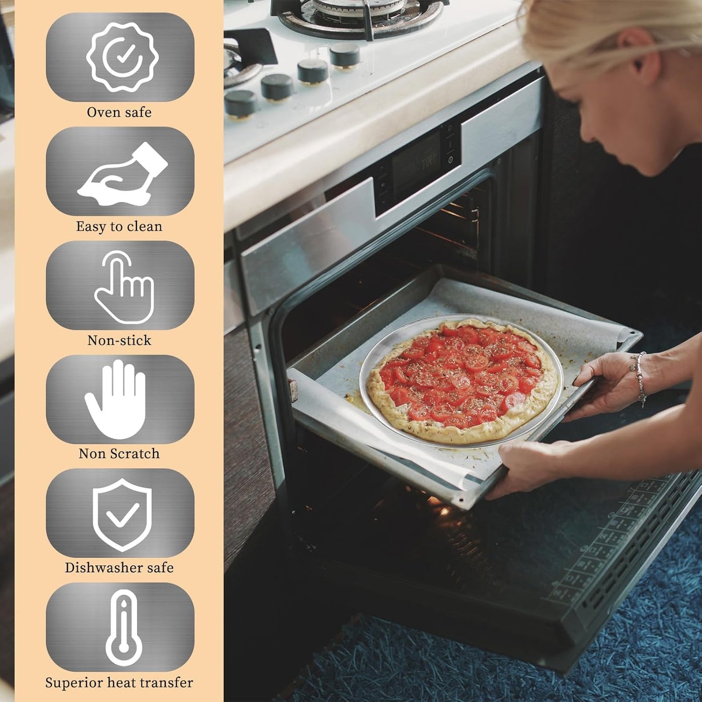 8 Pieces Stainless Steel Pizza Pan, 8 Inch Round Pizza Pans Reusable Pizza Plate Non Stick Small Pizza Pan for Baking, Serving, and Displaying