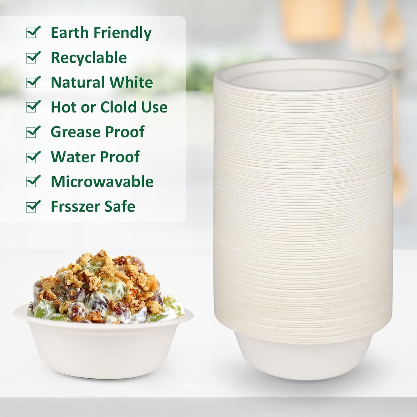 Heavy Duty Paper Bowls - 200 Pack, 12 oz, Eco-Friendly, Made of Natural Bagasse, Ideal for Hot Soup, Cereals, Milk, Salad, Dessert