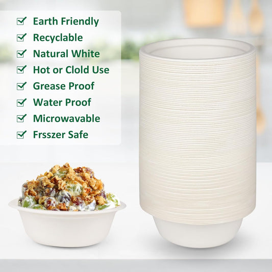 Heavy Duty Paper Bowls - 200 Pack, 12 oz, Eco-Friendly, Made of Natural Bagasse, Ideal for Hot Soup, Cereals, Milk, Salad, Dessert