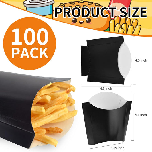 100 Pack 4oz Black French Fry Containers - Small French Fry Box Holder Disposable Charcuterie Cups - Kraft Paper Takeout Boxes for Wedding Birthday Carnival Individual Party Point