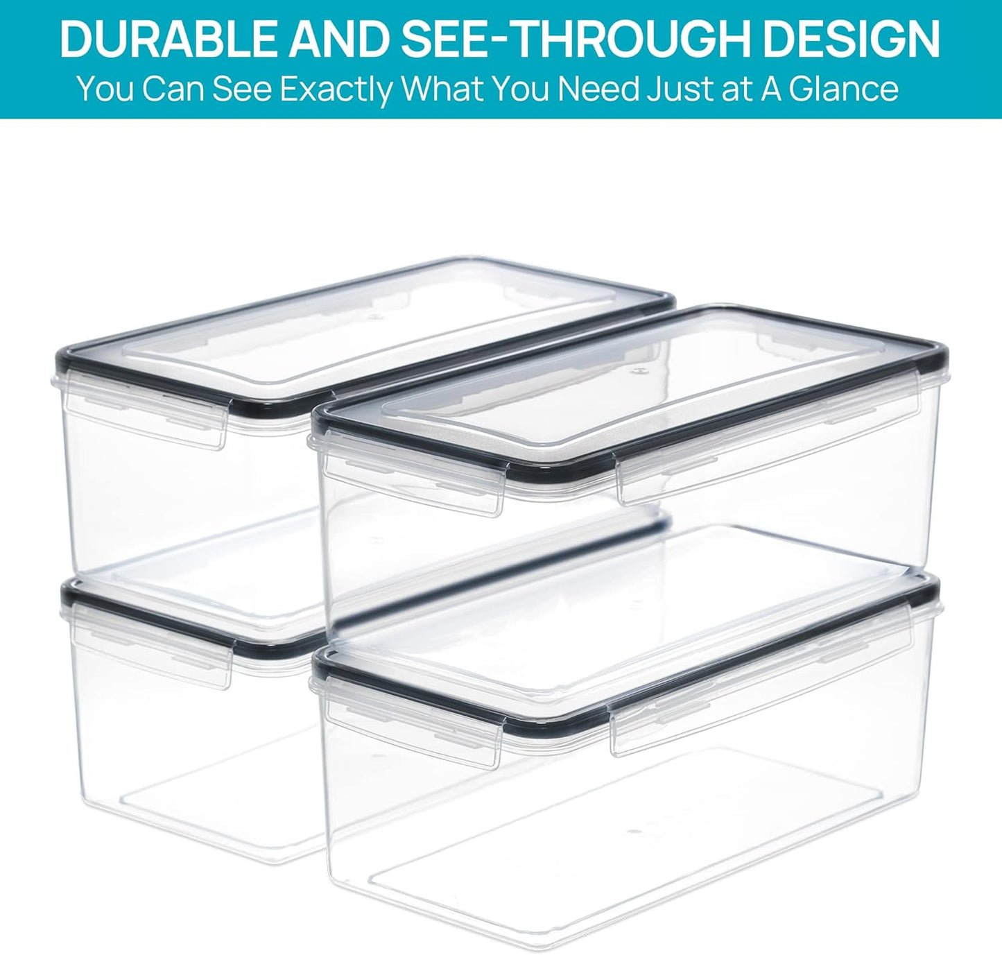 Vtopmart Airtight Food Storage Containers with Lids 4PCS Set 3.2L, Plastic Spaghetti Canisters for Pasta organizer, BPA Free Air Tight Kitchen Pantry Organization