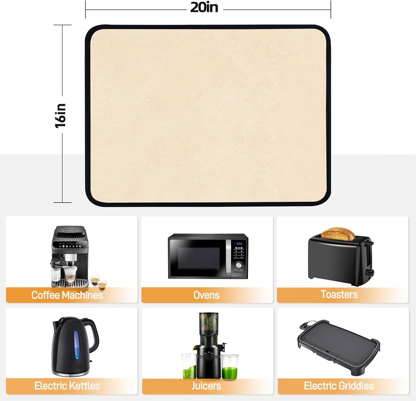 Heat Resistant Mats for Countertop - Fireproof 16x20in Heat Resistant Mats for Air Fryer - Kitchen Countertop Protector for Air Fryer, Coffee Maker, Stand Mixer, Toaster, Oven 2PCS - Khaki