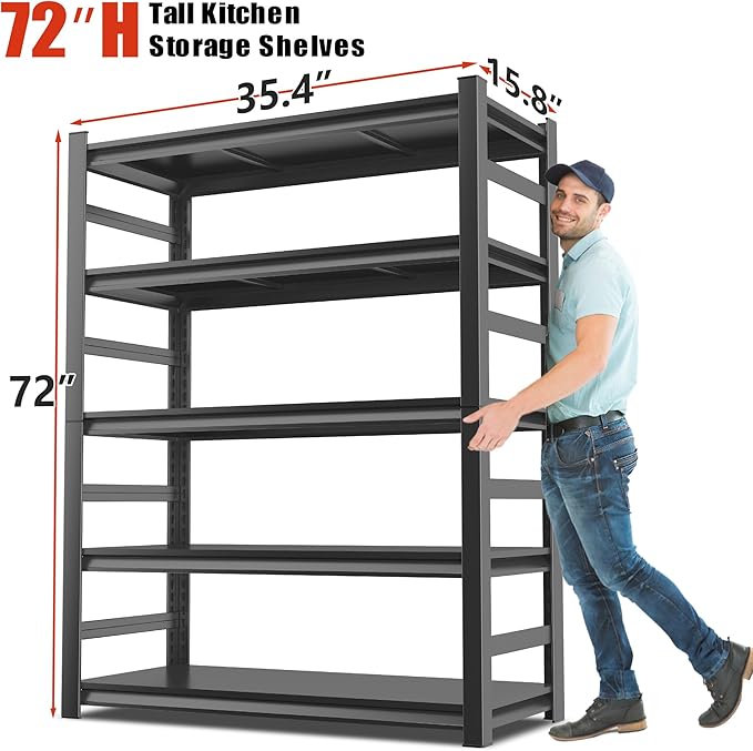 Kitchen Storage and Pantry Shelves,Metal shelving for Closet,Kitchen Organizers and Storage Shelves - Freestanding Microwave Shelf - 5 Tier Adjustable Bakers Rack for Pantry kitchenware Storage