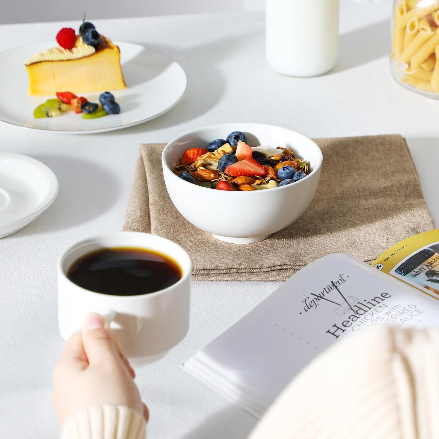 MALACASA Small White Ceramic Bowls Set of 8, 14 OZ Compact Dessert Bowls Rice Bowls Set, Ceramic Bowl for Ice Cream, Soup, Cereal, Side Dishes, Dishwasher & Microwave Safe