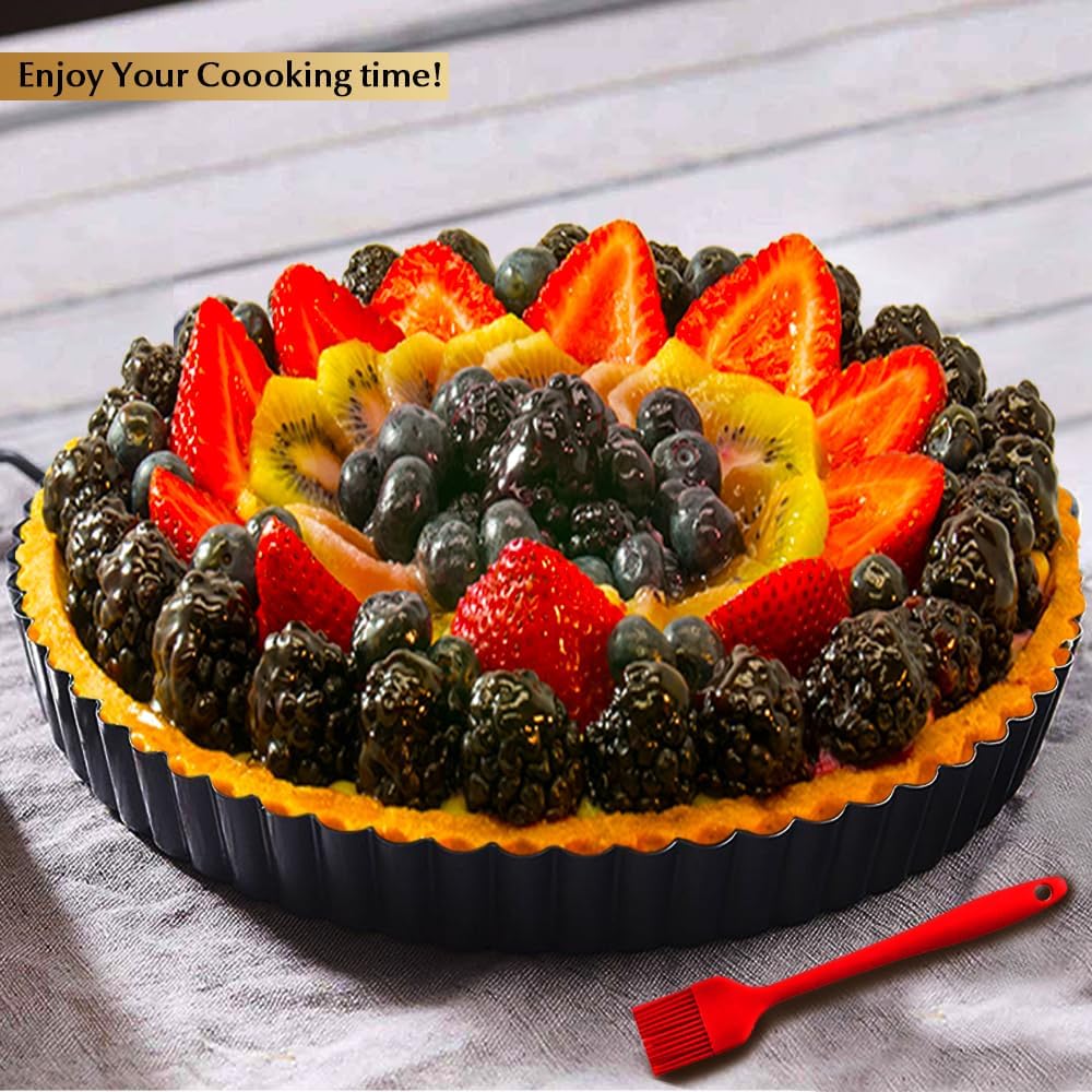 9 Inch Tart and Quiche Pan with Removable Bottom, Pie Pans for Baking, Non-stick Carbon Steel Quiche Pan for Pie, Mousse Cakes, Fruit and Desserts