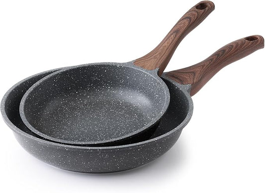SENSARTE Nonstick Frying Pan Skillets, Swiss Granite Coating Omelette Pans, Healthy Cookware Chef's Pans, Free of Intentionally Added PFOA (8+10 Inch)