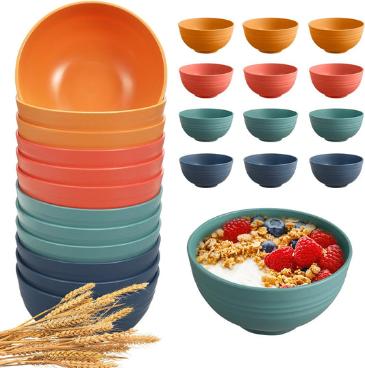 12 Pcs Unbreakable Cereal Bowls Set, 26 Oz Wheat Straw Bowls Set, Microwave & Dishwasher Safe Bowls for Kitchen, Reusable Plastic Bowls for Soup, Salad and Snack, BPA Free, Multicolor
