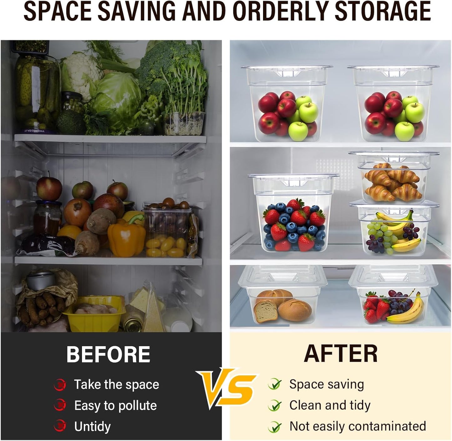 4 Pack Plastic Food Pans with Lids,1/6Size4 Inch Stackable Restaurant Clear Food Storage Containers,Polycarbonate Commercial Hotel Pans for Fruits Vegetables Beans Corns(4Pack 4" Deep)