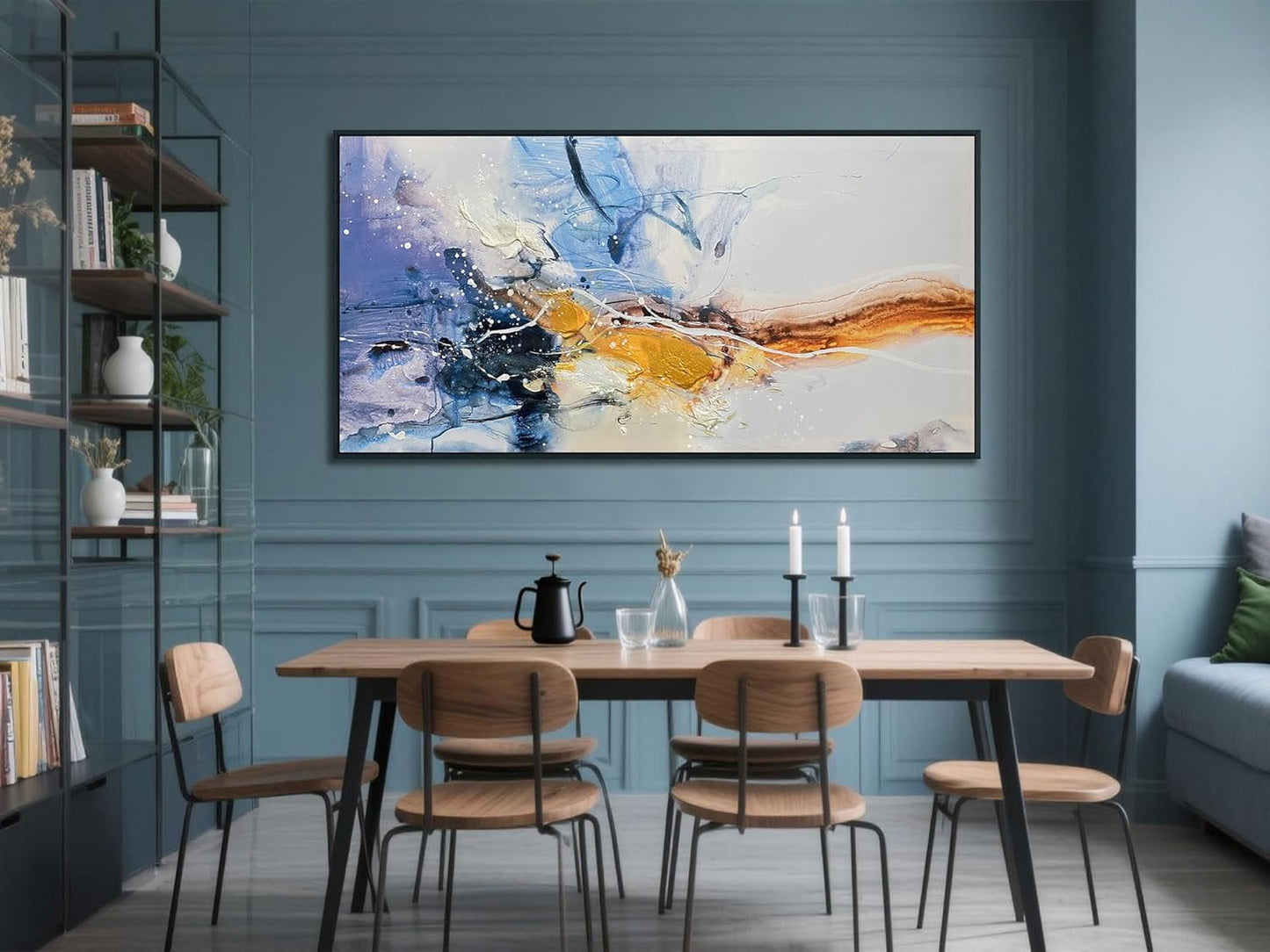 Ardemy Large Abstract Wall Art Canvas for Living Room Modern Framed Wall Decor Textured White Beige Purple Painting Picture Bedroom Artwork Home Office Kitchen Dining Room, Black Wood 48"x24"