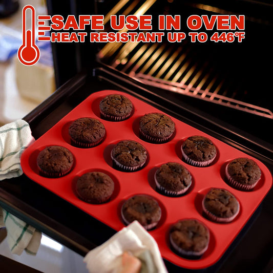 Anaeat Silicone Muffin Pan - Regular 12 Cups Cupcake Tray, Non-Stick Silicone Baking Molds for Making Muffin Cakes, Cupcake, Chocolate, Bread,Tart and Desserts, Just Pop Out