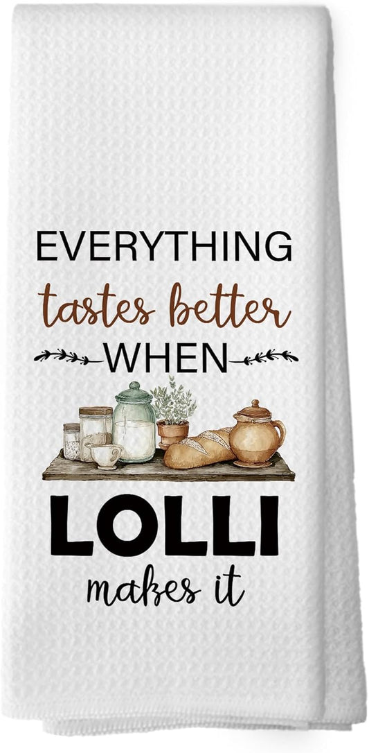 Lolli Gifts Kitchen Dish Towels, Grandma Grandmother Gifts for Lola Women from Grandsons Grandchildren, Watercolor Cooking Utensils Hand Towels Kitchen Tea Towels Decorations, 16x24inch