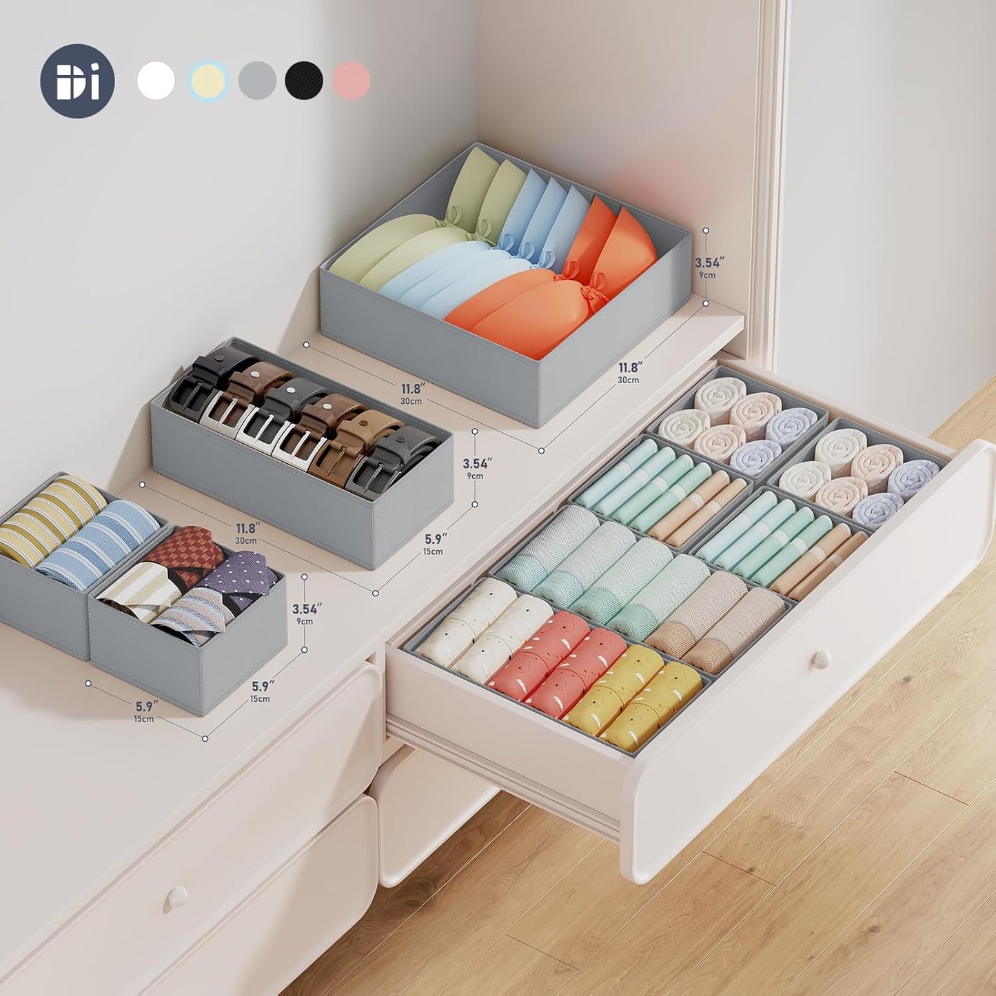 DIMJ Drawer Organizer Clothes Storage - 18 Pack Baby Dresser Organizer for Nursery, Foldable Closet Drawer Organizer Bins for Bedroom Organization, Fabric Storage Dividers for Socks, Underwears, Bras