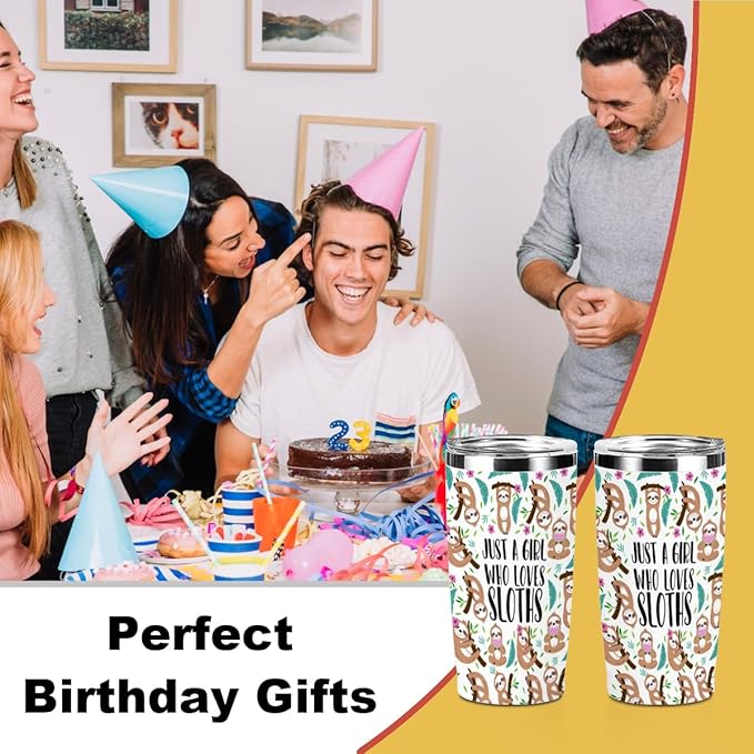 Cute Sloth Print Tumbler, Sloth Gifts 20 oz Stainless Steel Coffee Mug，Travel Cup，Insulated Cup with Lid for Car, Perfect Gifts for Women Sloths Lover Bestie Sister Christmas Birthday