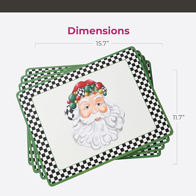 Pimpernel Black & White Collection Placemats, Set of 4 – (15.7" x 11.7") Cork-Backed Board with Lacquered Finish, Heat & Stain Resistant Dining Table Mats, Tabletop & Furniture Protection