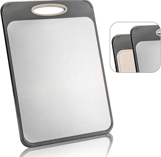 Large 16" x 11" Double-Sided 304 Stainless Steel Kitchen Cutting Board - Dishwasher Safe, BPA-Free; Ideal for Cutting Meats, Chicken, Fruits, and Vegetables - Perfect for Kitchen Use