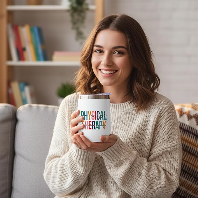 Funny Physical Therapy Physical Therapist Gifts Wine Tumbler Occupational Therapy Gifts for Women Men Doctor Coworker Physiotherapist Assistant Birthday Christmas Insulated Wine Glasses 12 oz Tumbler