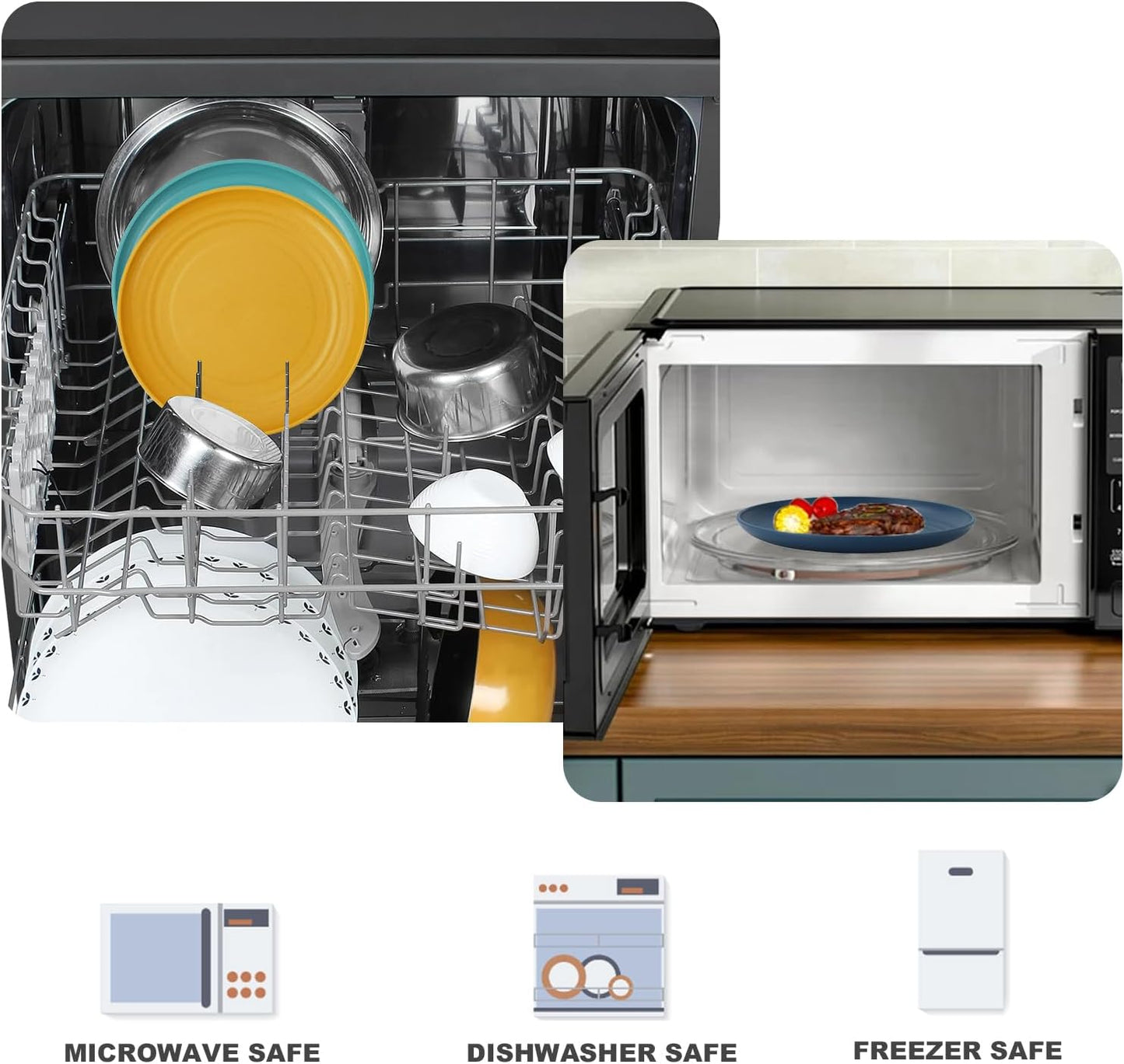 8 Pack Appetizer Plates 5.7 Inch, Lightweight Wheat Straw Plate Kids Plates, Plastic Plates Reusable, Microwave & Dishwasher Safe Small Plate for Kitchen, Camping (Multicolor)