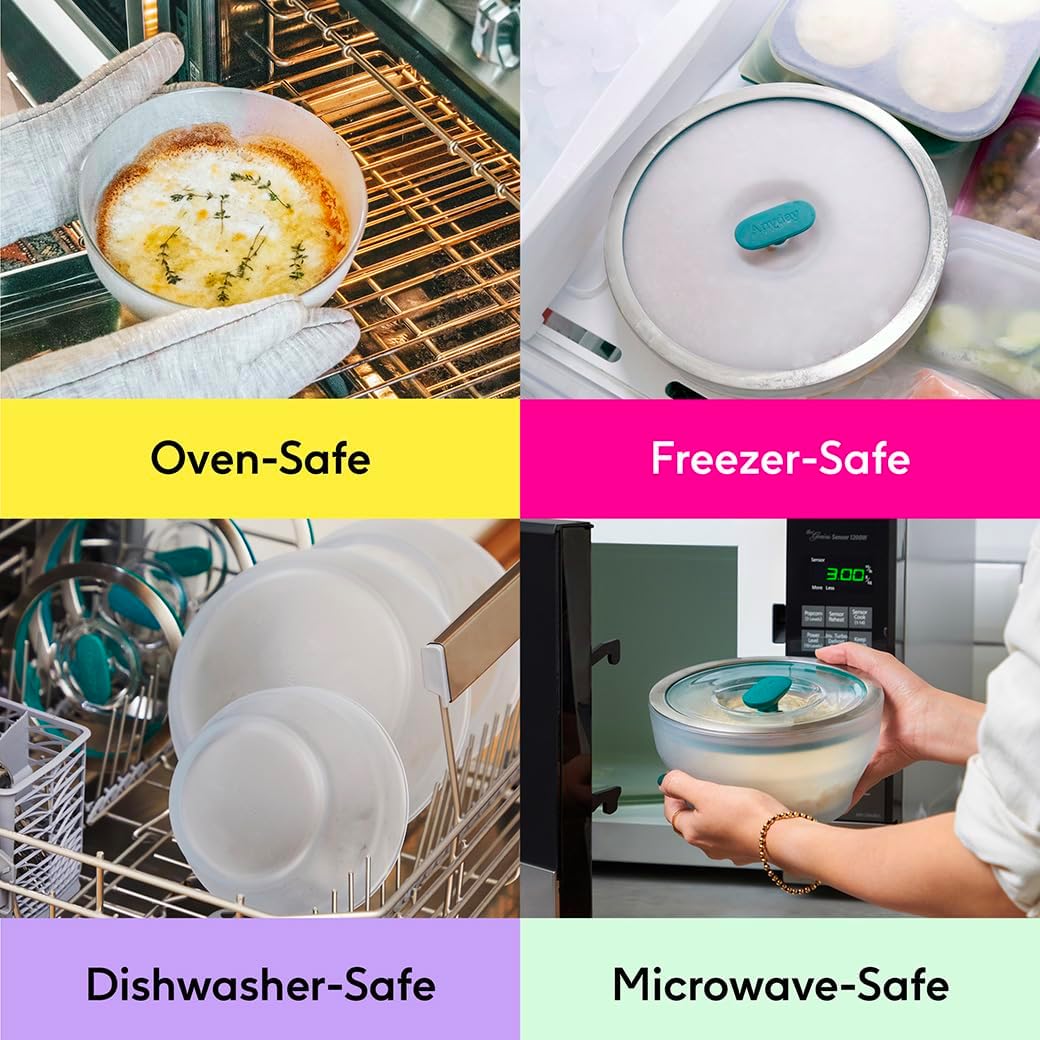 Anyday 4-Cup Microwave Cookware & Glass Container with Glass Lid, Plastic-Free Deep Food Storage | Stackable Airtight Steamer with Vented Lid for Microwave-Safe Reheating, Steaming Vegetables & Rice