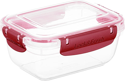 Superio Plastic Food Storage Container with Airtight Lid- 27 Oz, BPA Free, Leakproof, Stackable, Microwave, Dishwasher and Freezer Safe, Red