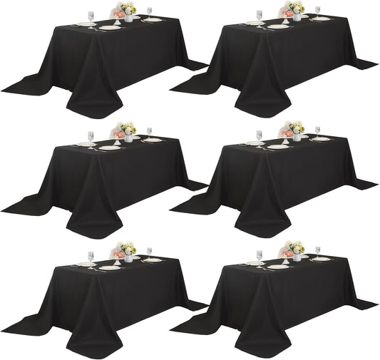 6-Pack 90x156 inch Black Table Cloths, Solid Stain and Wrinkle Resistant Oblong Tablecloth, Premium Plain Weave Polyester Fabric Rectangle Table Linen Covers for Hotel, Banquet