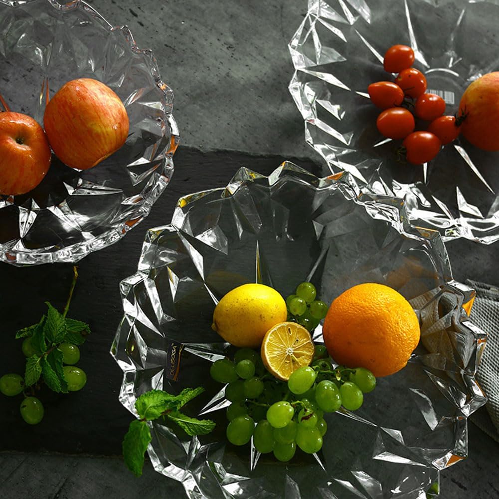 Countertop Crystal Fruit Bowl,Clear Plastic Serving Snack Salad Bowl,Flower Shape Decorative Bowl for Ice Cream Candy Nut Fruits